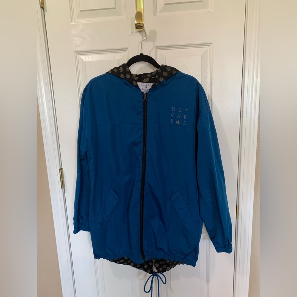 Dutch Bros Solid Blue & Brown Reversible Jacket with Beige Accent Pattern